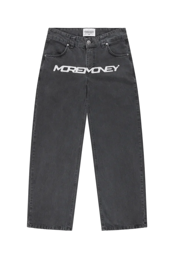 MORE MONEY LOGO BAGGY DENIM BLACK