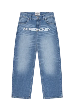 MORE MONEY LOGO BAGGY DENIM BLUE