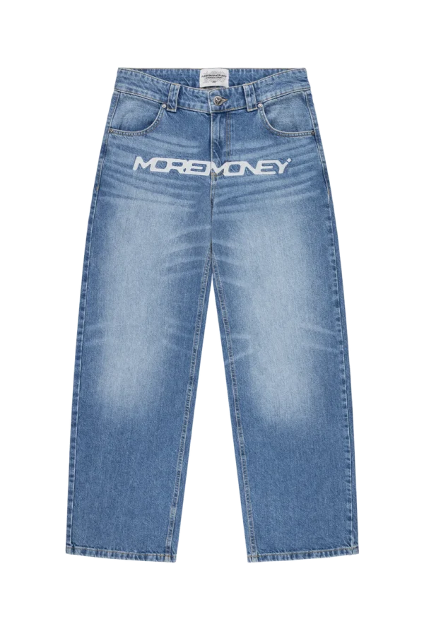 MORE MONEY LOGO BAGGY DENIM BLUE